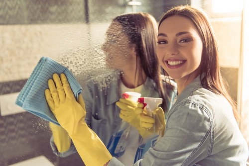 Professional carpet cleaner assessing a room before cleaning